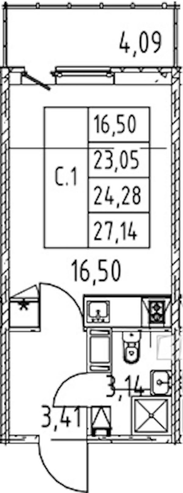 Квартира студия 23.05 м², 2/12 эт., ЖК «Полис ЛАВрики»